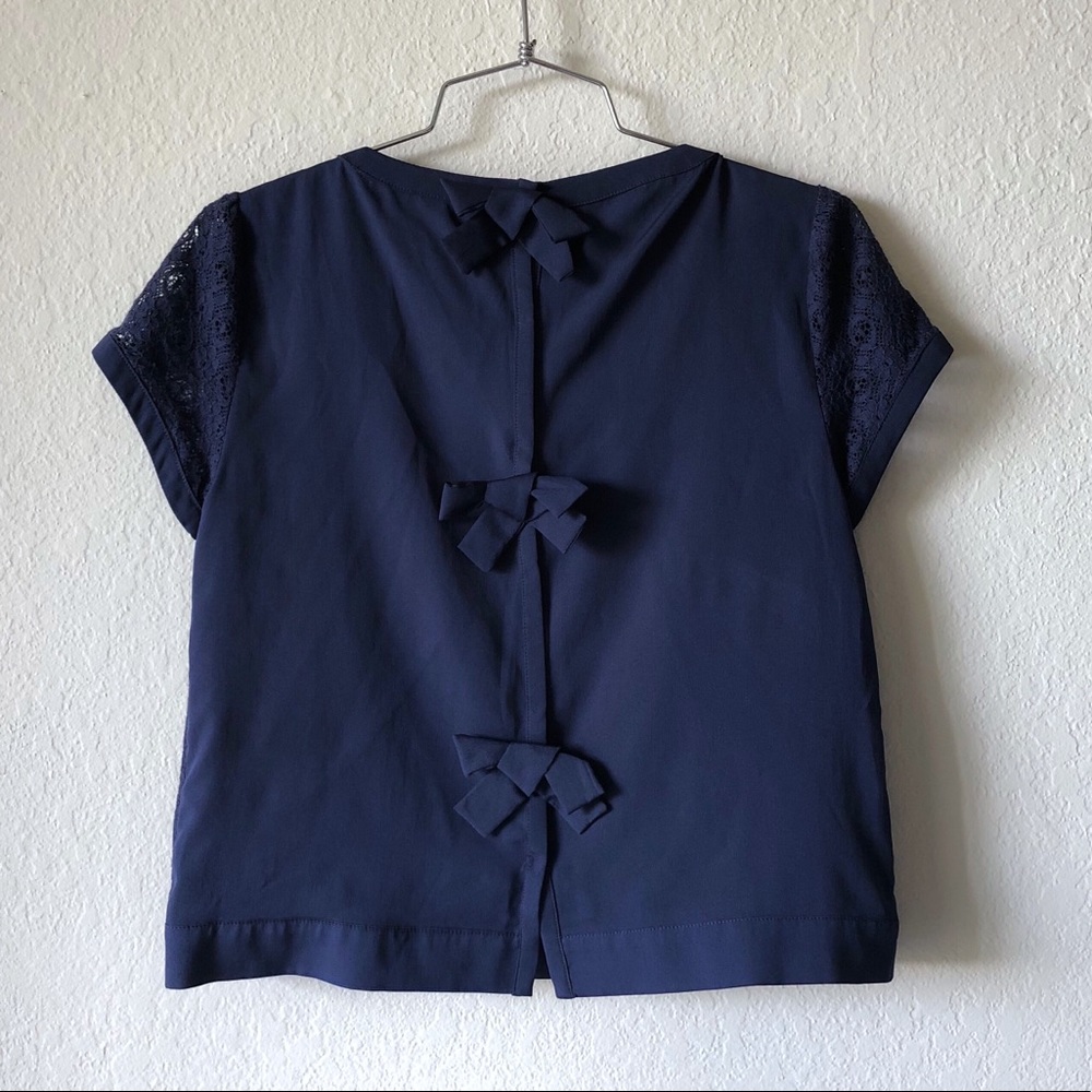 LC Lauren Conrad Navy Lace Bow Tie Blouse - XS